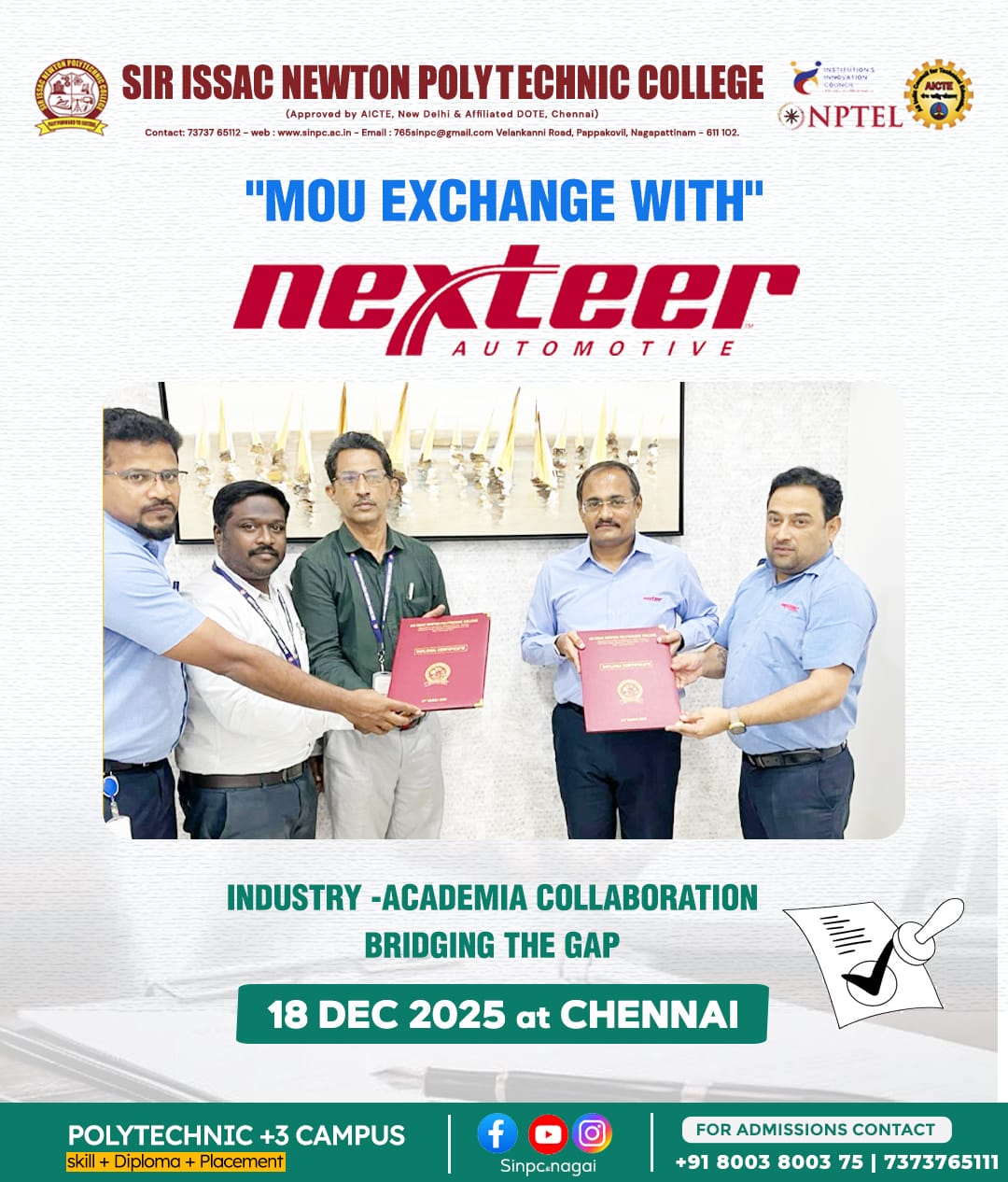 MoU Exchange @ NEXTEER India Automotive Pvt Ltd
