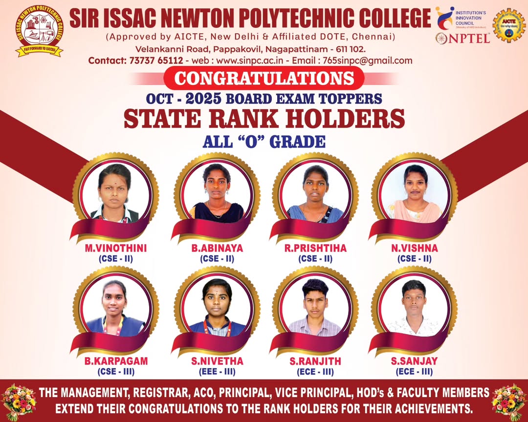 OCT-2025 BOARD EXAM STATE RANK HOLDERS